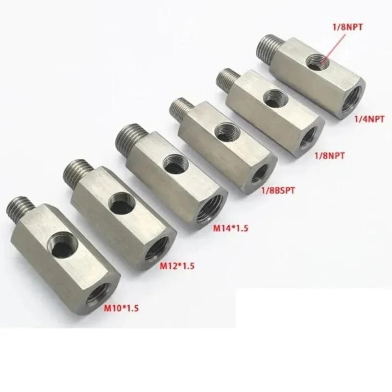 Oil Pressure Sensor Connector Feed Line Gauge Tee Adapter Stainless Steel Side Holes Female To M12 M10 M14 1/8NPT1-8BSPT 1/4NPT
