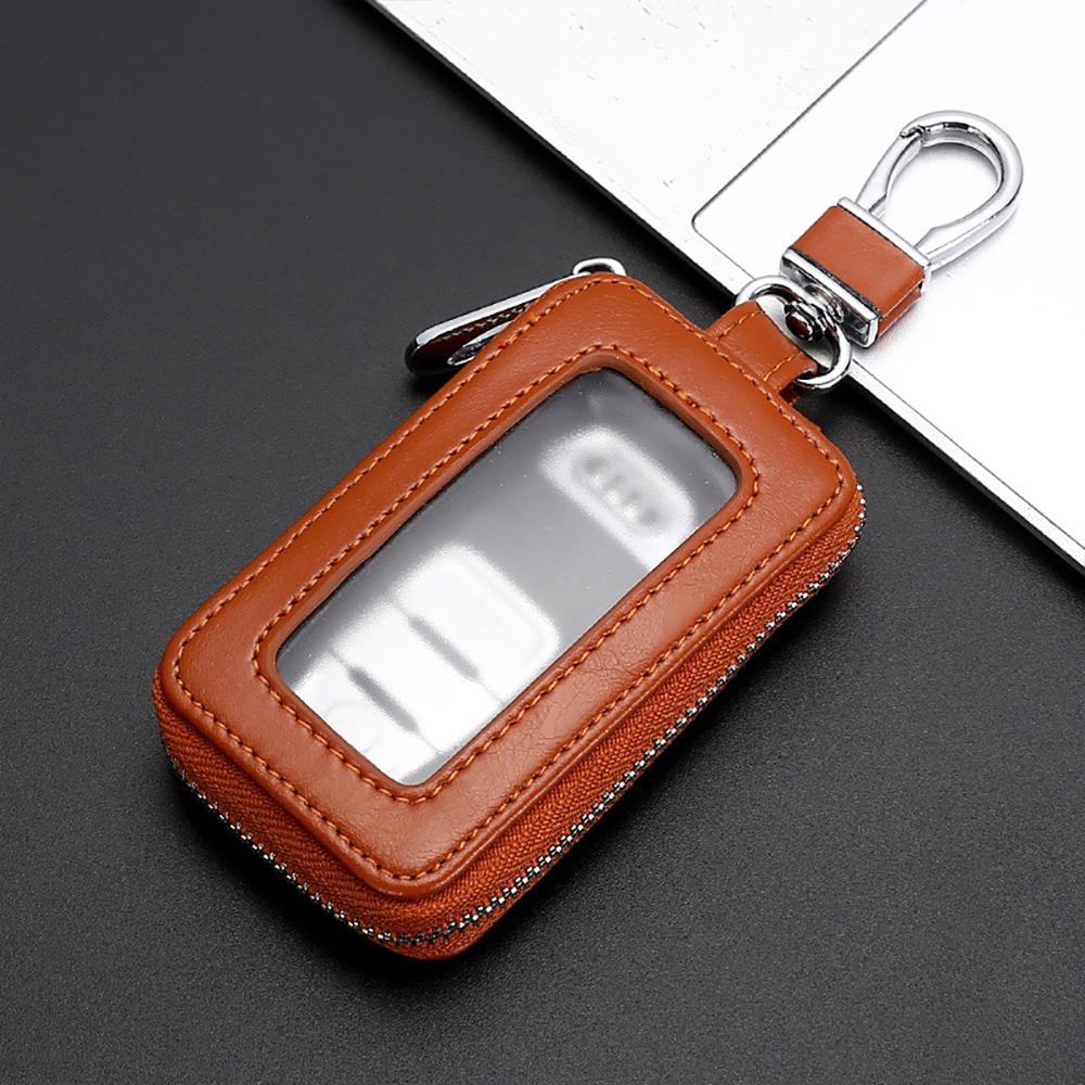 Universal Car Key Protector Bag Leather Key Cover Transparent Visible Keychain Case for Car Remote Mini Keys Bags