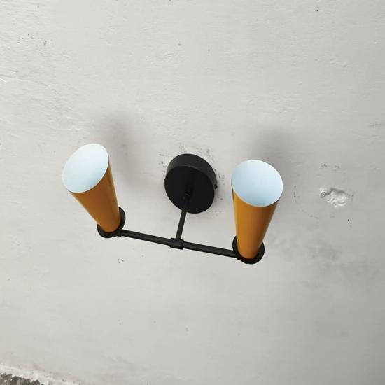 Mid Century Modern Yellow Double Wall Sconce, Brass Stilnovo Style Lamp Gift