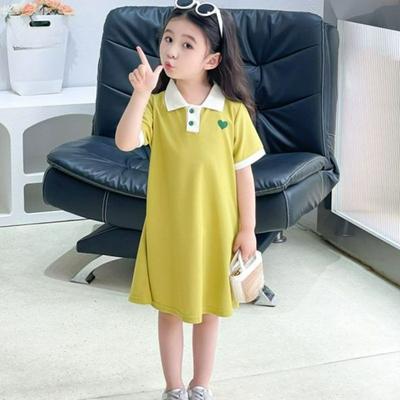 Girls Lapel Dress Summer Girls Solid Color POLO Skirt A-line Skirt Short-sleeved Comfortable Home Service