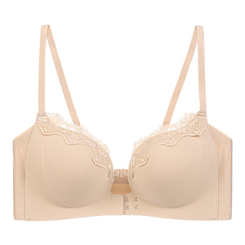 Front-Buckle Lace Bra for Small Busts - Wire-Free, Side-Support, Thickened Cup
