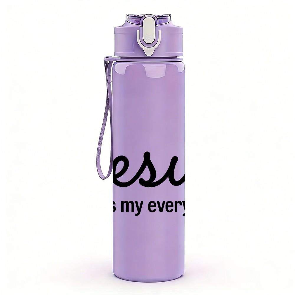 1PC Jesus Is My Everything Letter 750ml Color Plastic Sports Water Bottle Leakproof Flip Straw Lid Suitable for Sports Office Home Use