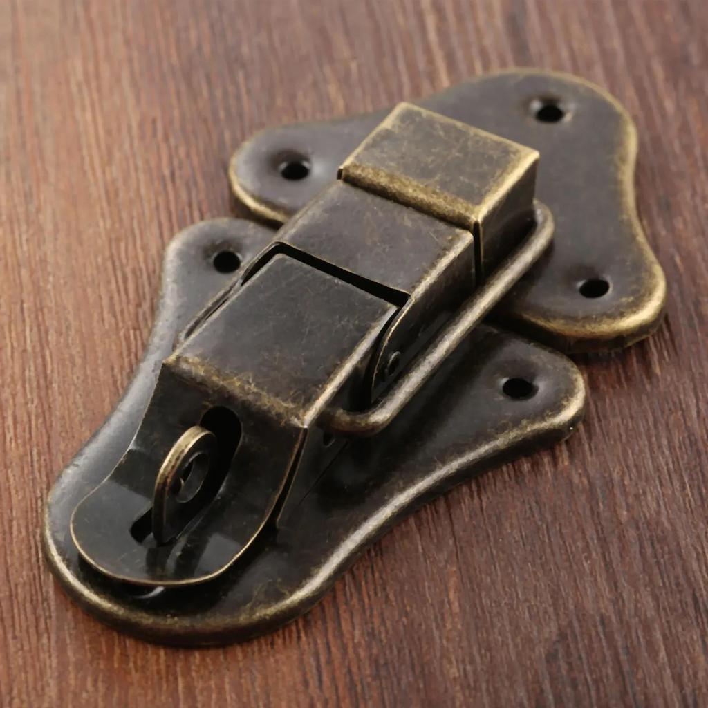 1set Antique Bronze Box Latch Hasp w/screws Jewelry Wood Box Decor Drawer Suitcases Iron Buckle Clasp Furniture 95*52mm Hardware 6