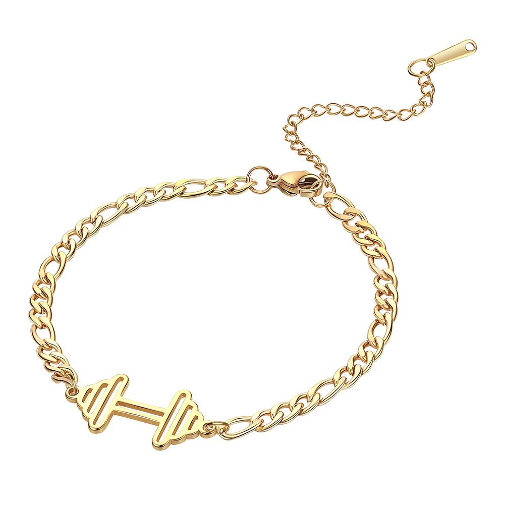 Small Dumbbell Pendant Bracelet Titanium Steel Gold Plated Minimalist Fashion Versatile Accessory
