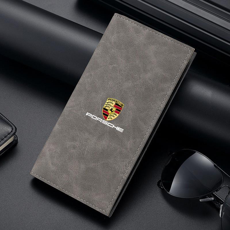 BMGB9 Portatessere ID Auto in Pelle Portafoglio Minimalista da Uomo per Porsche Cayenne Panamera Macan Boxster Cayman 718 911 Adesivo