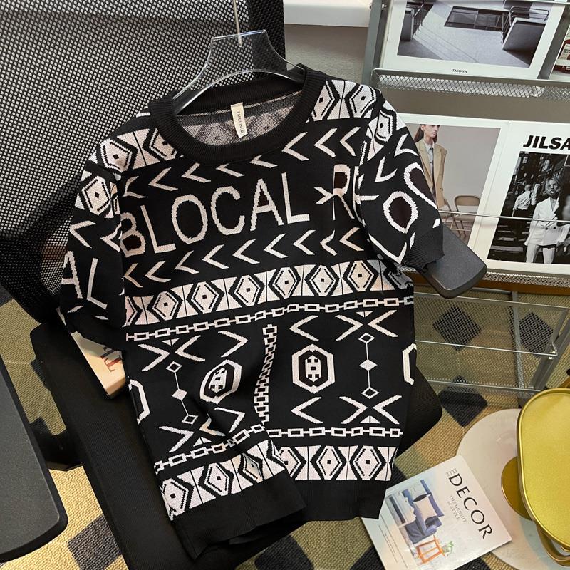 

Мужская футболка 2023 года, облегающая, трикотажная, жаккардовая: Ice Silk, Круглый вырез, Короткий рукав, Модный дизайн с буквами XL чёрный