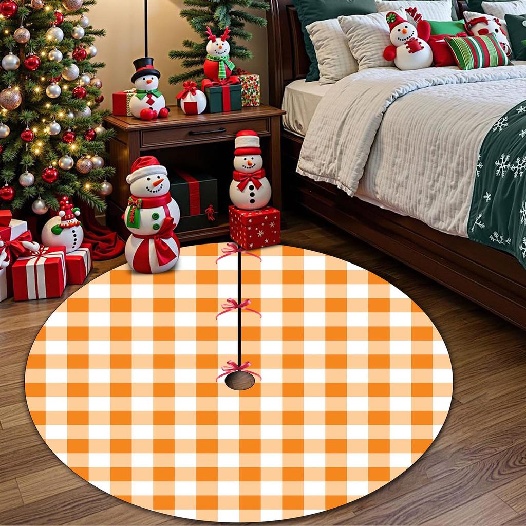 Yellow Plaid Christmas Decoration Tree Skirt