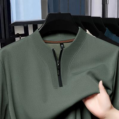 Herren Kurzarm T-Shirt mit halbem Reißverschluss aus Eisseide, Herren Poloshirt mit Revers, Sommer Neue Kollektion, Atmungsaktives Poloshirt