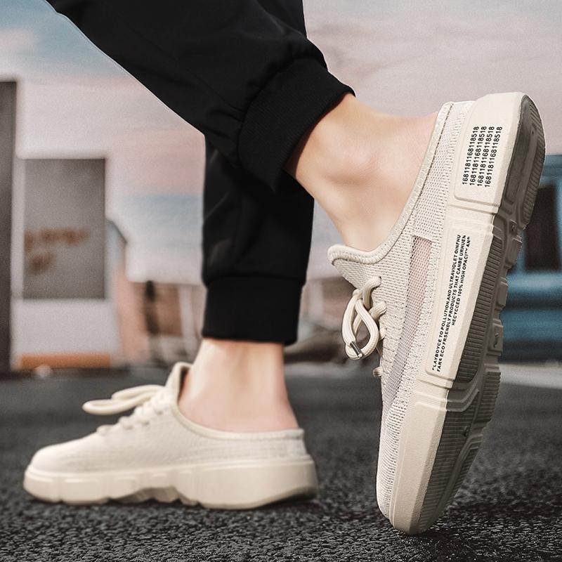 Fashion New Canvas Shoes Mesh Half Tray Shoes Men's Summer Lazy Slippers Student Casual Shoes Sports Fashion Hollow Breathable Sandals