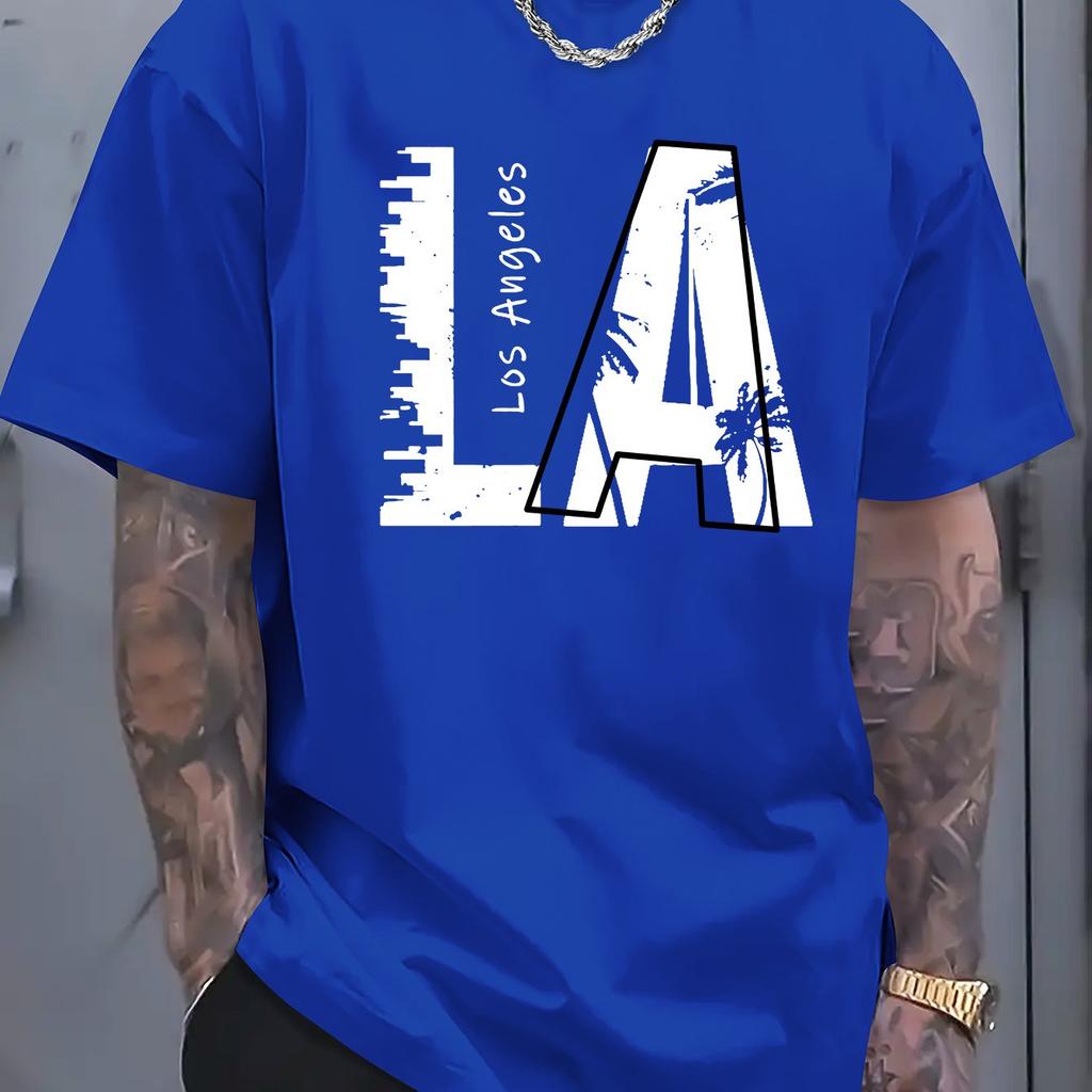Summer 100 Cotton Fashionable Casual Mens Tshirt Trendy Street Style Los Angeles Letter Print Mens Short Sleeve Clothing