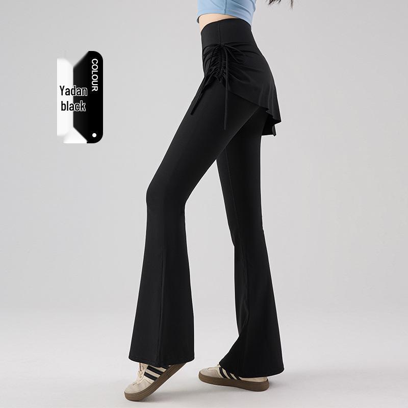 

Women s High-Waisted Micro-Flare Yoga Pants with Side Drawstring Cover-up XL [60-70kg]