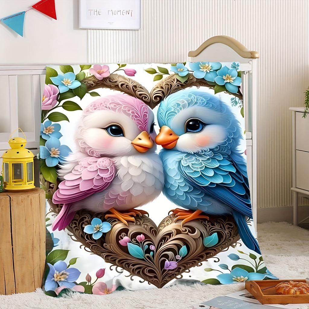 Cute Pattern Of Two Birds Flannel Printed Blanket Suitable For All Seasons Suitable For Living Room Office Sofa And Travel