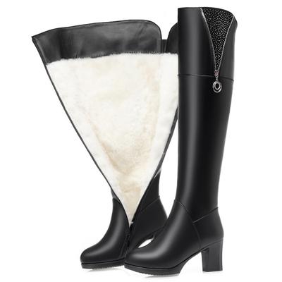 Mode AIYUQI Damen Oberschenkelhohe Stiefel Neue Winter Damen Overknee Stiefel Echtes Leder Große Größe Wolle Warm Hoher Absatz Damenstiefel