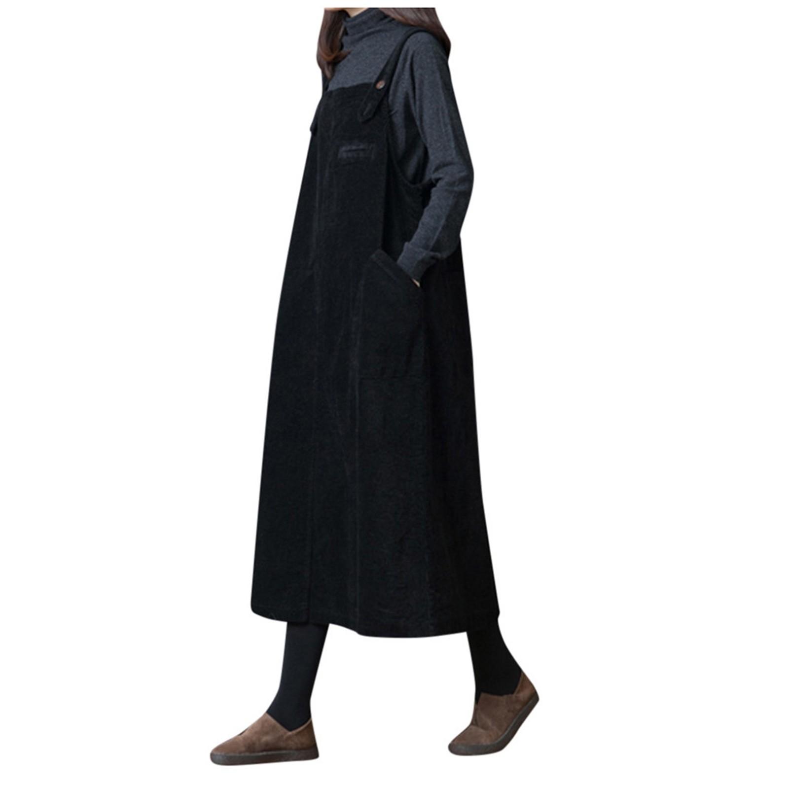 Женское платье больших размеров из вельветового ремня с большими карманами — фото 7