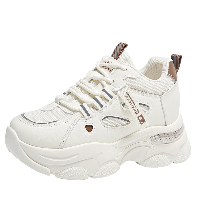 fashion Breathable Thick-soled Women's Sneakers Fashionable Lace-up Flat-soled Dad Shoes 2024 New Style Fashionable and Versatile