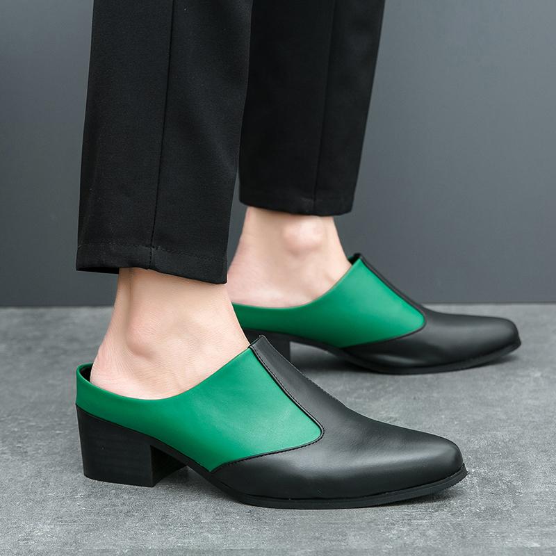 

Летние мужские сандалии, черные, платье, закрытый носок, мюли, туфли-сабо, повседневные, стильные, белые кожаные тапочки, сандалии, большие размеры EU: 46 зелёный