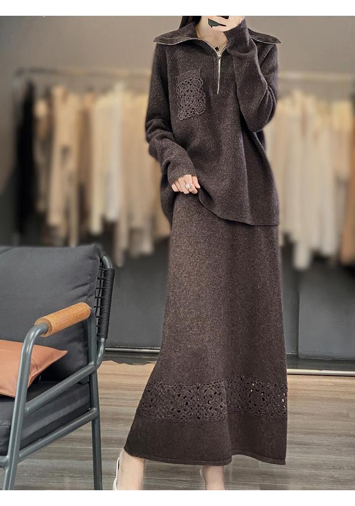 Women's Loose Cashmere Half-Patchwork Zipper Sweater - Autumn/Winter 23 Style