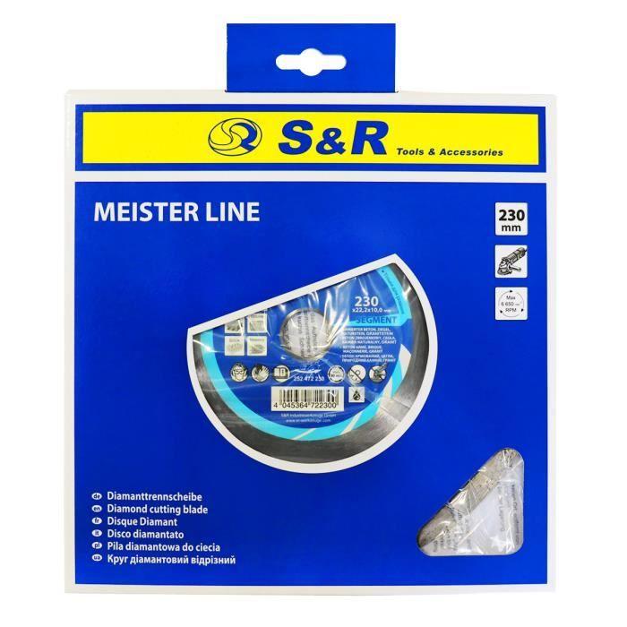 S&amp;R Disque Diamant 230 mm. Disque à tronçonner 230 x 22,2 x 10 Standard 2,6 mm pour Béton, Béton armé, Granit, Pierre naturelle, Bri