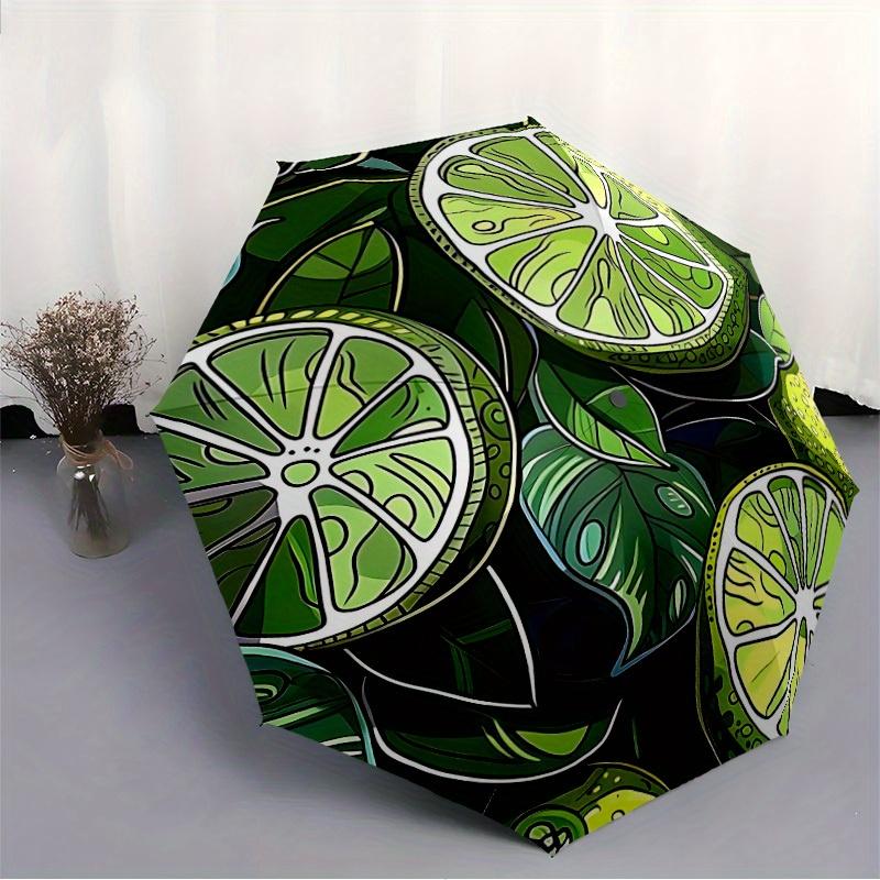 1pc Lime Slices Automatic Open/Close Umbrella with One-Touch Button, Compact Folding Canopy, Sturdy 8-Rib Windproof Design -026
