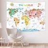 Kids Map Tapestry World Cartoon Animal Cute Educational Geography Learning Tools Colorful Continents Wildlife Wall Hanging for