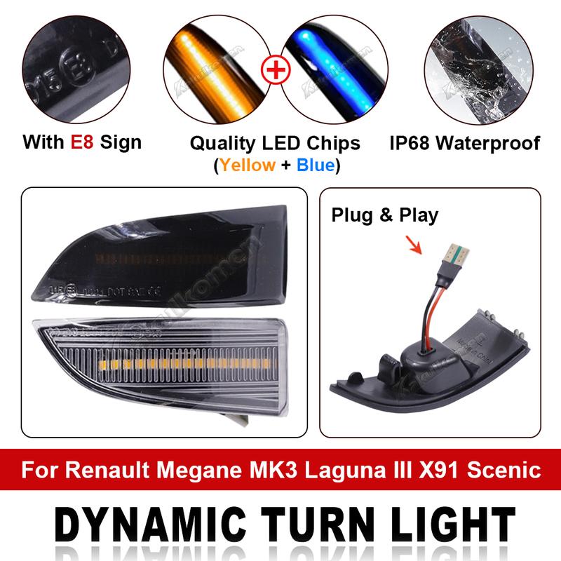 Fit for Renault Megane 3 MK3 III RS 2008-2016 Laguna III X91 Fluence LED Dynamic Blinker Indicator Mirror Turn Signal Light