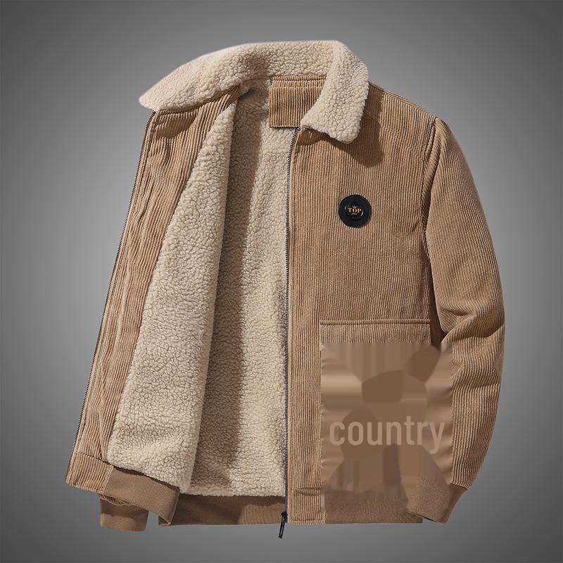 Men's 2023 Winter Lambskin Velvet-Lined Thickened Corduroy Jacket