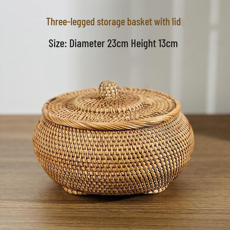 Rattan Woven Round Storage Basket with Lid