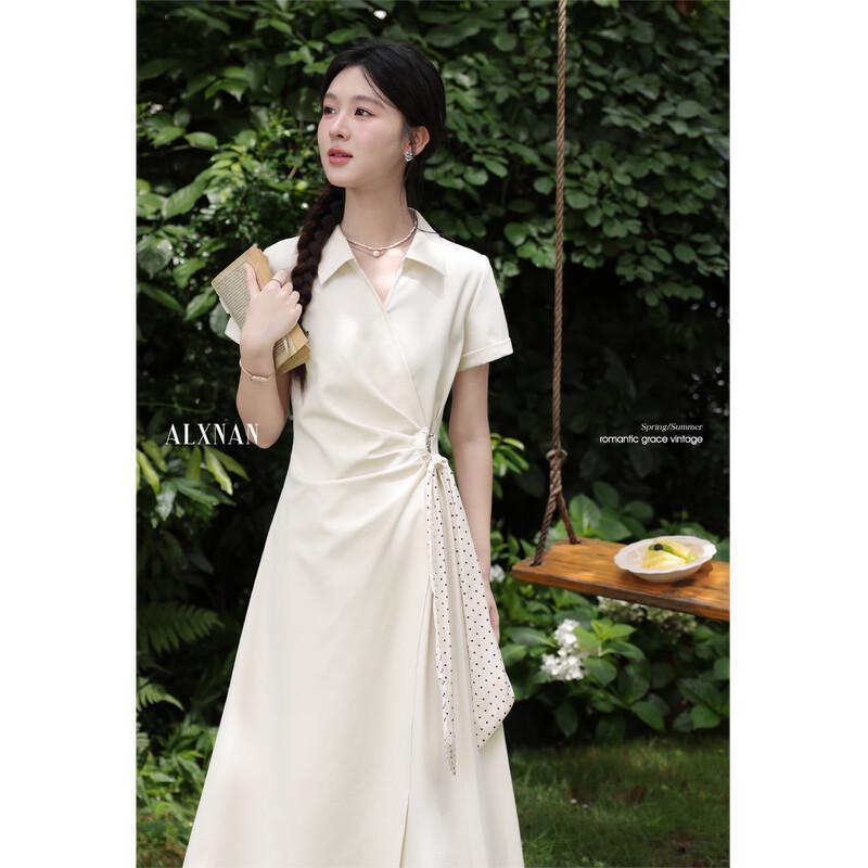 French Style Apricot Short-Sleeve Polo Midi Dress
