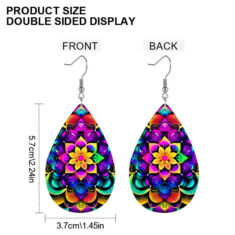 Bohemian Style Mandala PU Earrings, Fashion Earrings, Y2K Style Exquisite Earrings, Holiday Gifts for Friends, Party Fashion Accessories