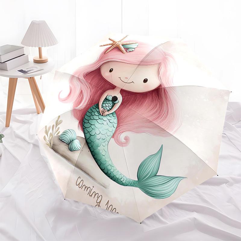 1pc Mermaid Fantasy Artwork Umbrella with Plastic Handle, Suitable for All Seasons Outdoor PT405