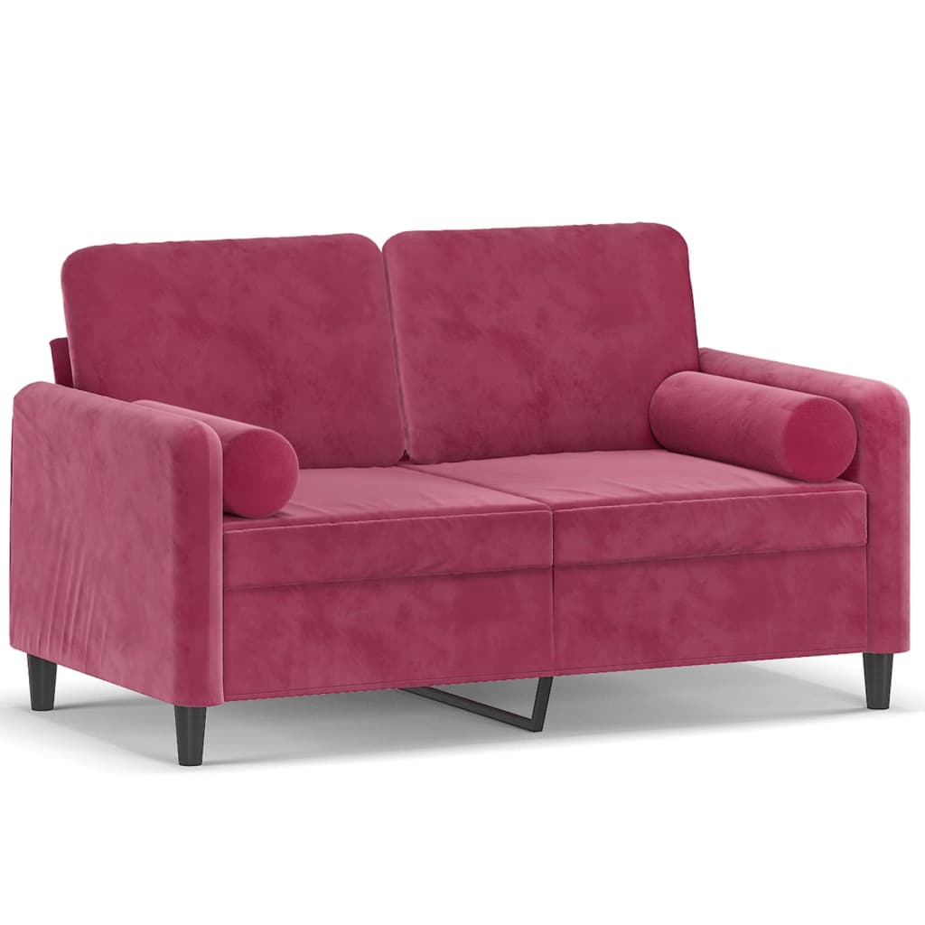 Vidaxl 2-Osobowa Sofa Z Poduszkami, Winna Czerwień, 120 Cm, Aksamit