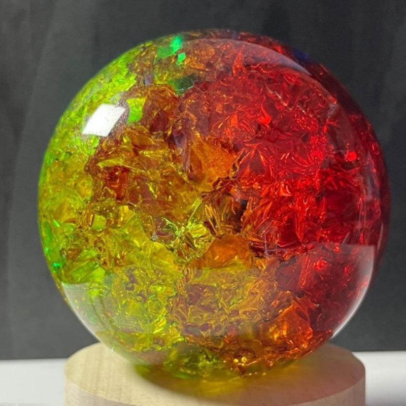 Iridescent Crystal Ice Crackle Glass Ball: Wenwan Ornament for Fish Tank, Fountain, or Display 30mm