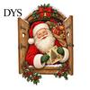 Self Adhesive Glass Stickers 3D Santa Claus Christmas Wall Sticker, Vintage Through Wooden Window Decal, Seasonal Home Decorations Removable Peel And