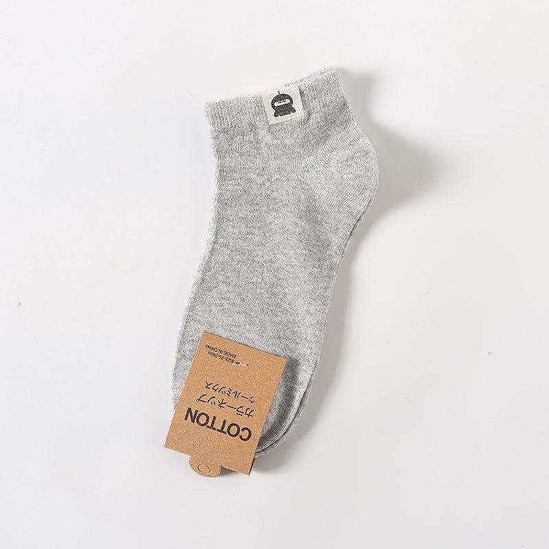 Men Spring and Summer New Retro Cotton Heel Cloth Paste Anti Drop with Solid Color Boat Socks