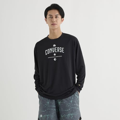Converse Gold Series Printed Basketball Long Sleeve Shirt, Moisture-Wicking, Quick-Drying, Unisex, Black, Size L (CBG252354L)