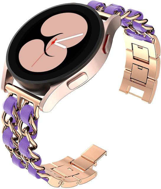 20mm 22mm Band for Samsung Galaxy Watch 4/classic/5/6/7/FE/active 2 Leather+Metal Link bracelet correa watch 5 Pro 45mm Strap