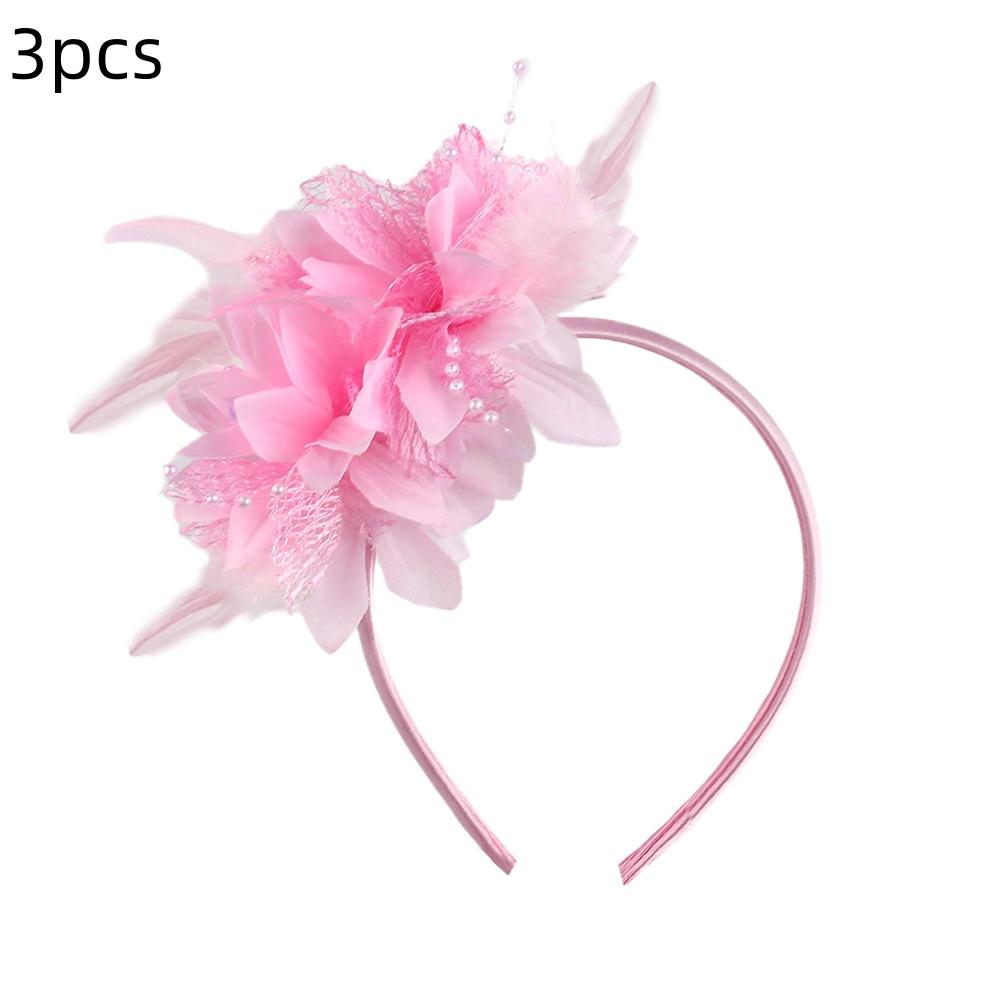 3pcs New Women Charming Fascinators Headband Flower Feather Mesh Yarn Cocktail Tea Party Alice Headwear Wedding Hair Accessories
