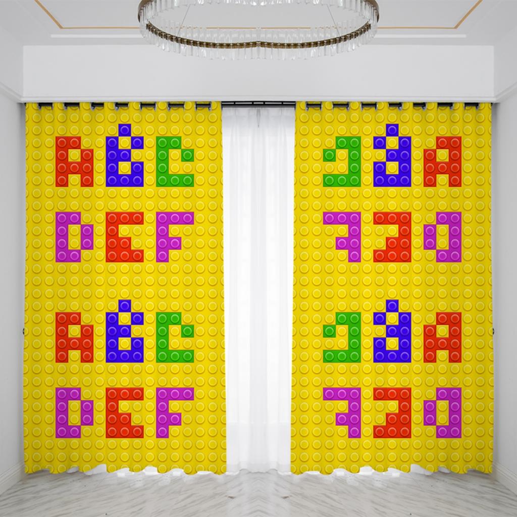 Custom Cartoon Building Block Pattern Amusement Park Decoration Curtain Boy Bedroom Kindergarten Curtain Cloth Custom 2023 New