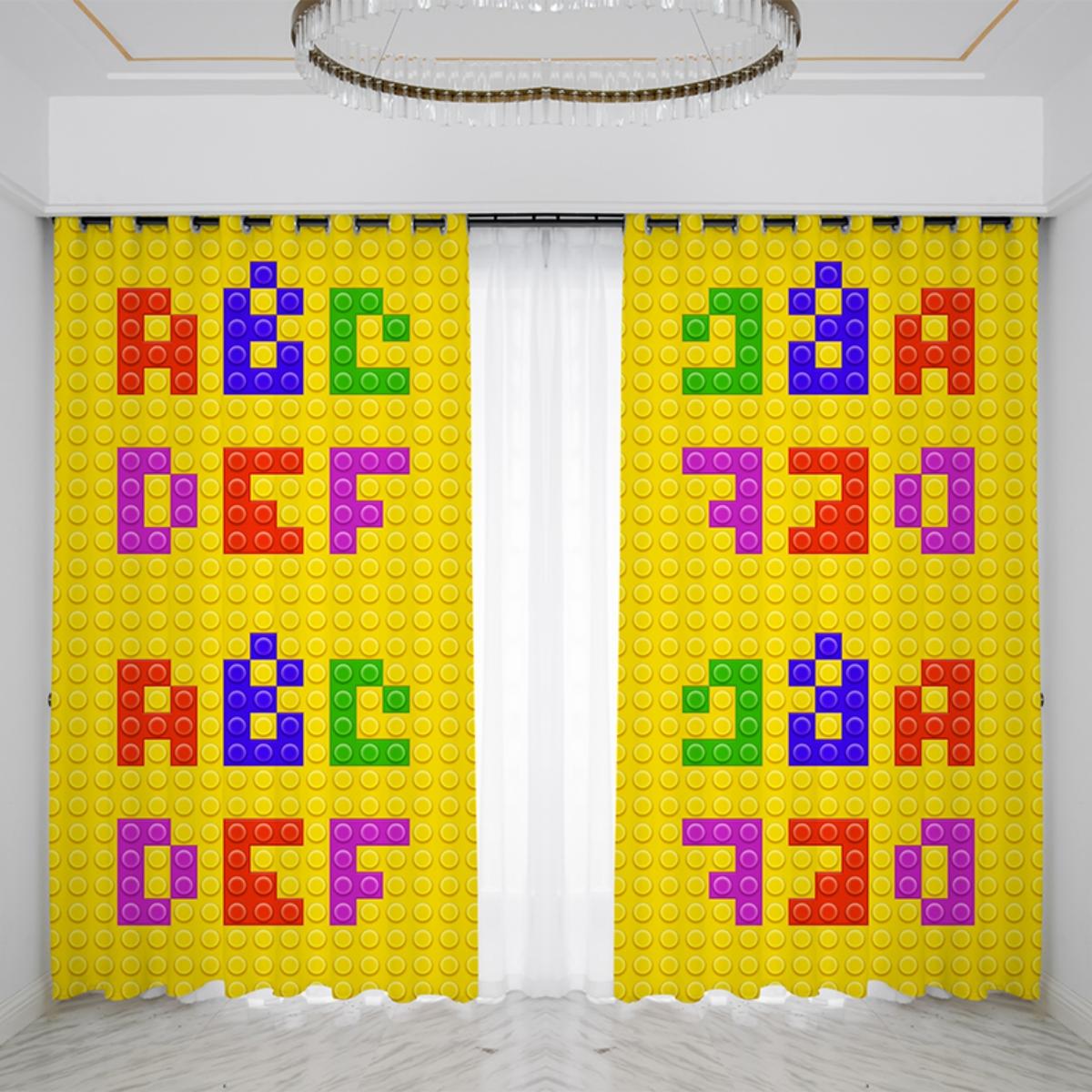 Benutzerdefiniertes Animiertes Design Bausteinmuster Vergnügungspark Dekoration Vorhang Junge Schlafraum Kindergarten Vorhangstoff Benutzerdefiniert Neu 2x50W130H(CM)&Hook