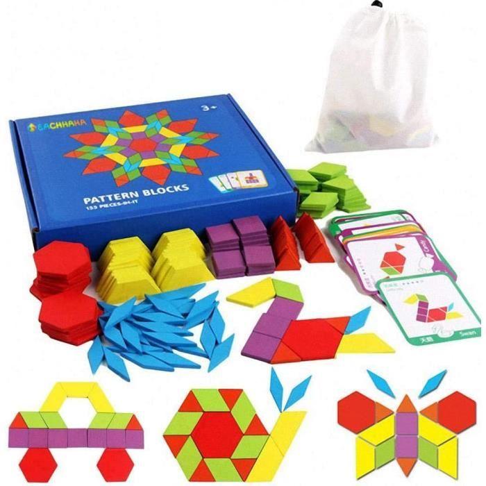 EACHHAHA Puzzle en Bois-Tangram-Jouets Montessori-Jouets éducatifs classiques-155 Formes géométriques