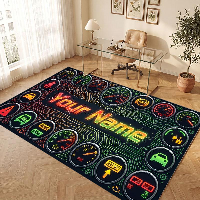 City Cyberpunk Theme Crystal Velvet Floor Rug Personalized Custom Name Text Warm Carpet Home Decoration