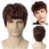 Synthetic Natural Curly Wig Short Haircut Perm Curly Wigs for Men Brown Mixed White Wig with Bangs Gift for Father Old Man Wig