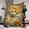 1pc Floral Cat Butterfly Print Outdoor Flannel Blanket , Machine Washable Perfect Gift for Birthday , Holiday Travel Accessory , Durable Material