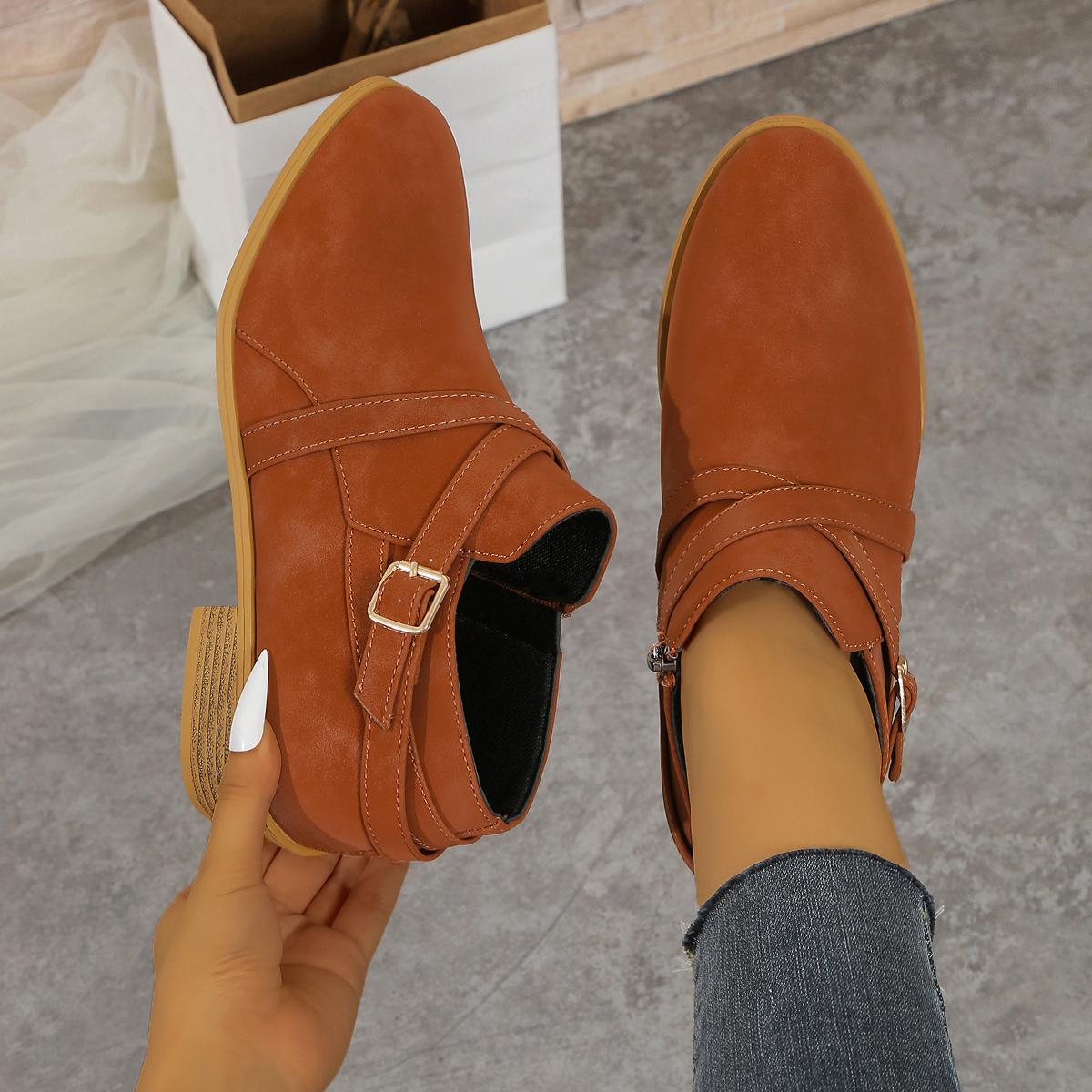 

Women s Ankle Boots 2024 Autumn New Round Toe Side Zipper Women s Boots Casual Thick Sole Heel Large Size Fashion Ladies Shoes 36 світло-коричневого кольору