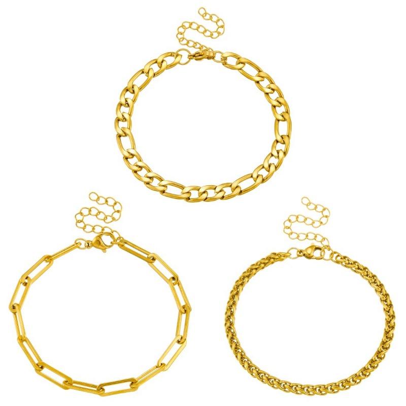 Gold Plated Layered Chain Bracelet Set Cuban Link Paperclip Rope Chain Jewelry