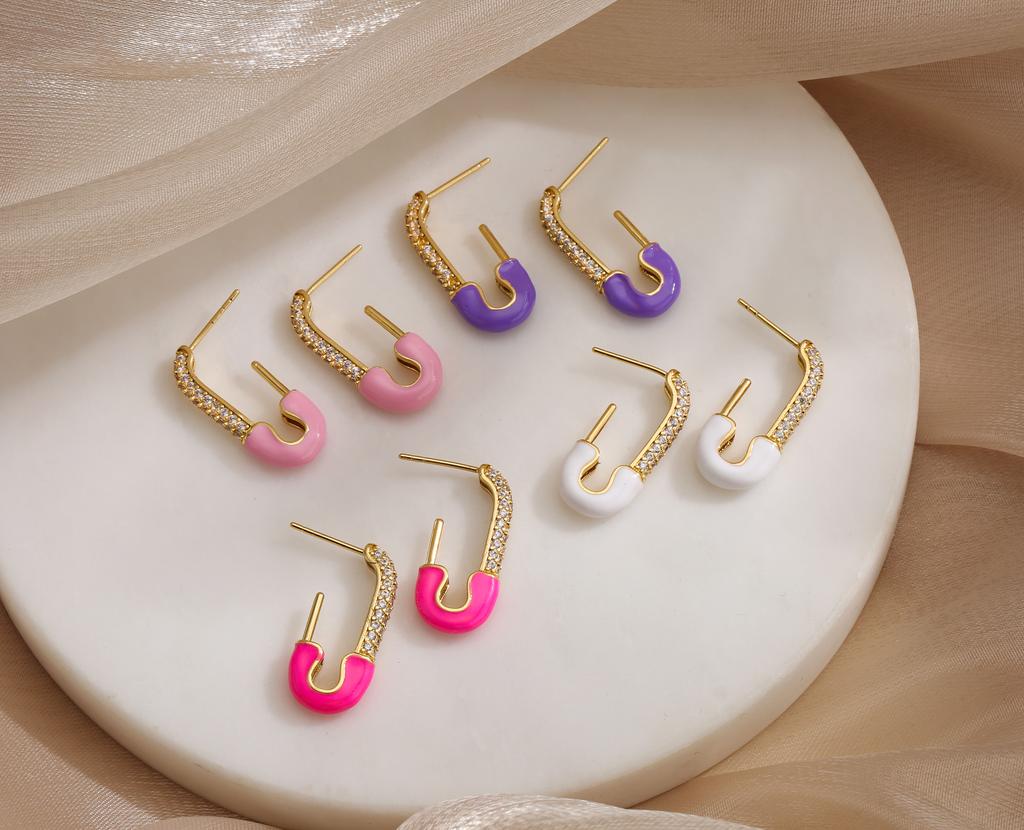 HECHENG,1 pair,Colorful Dropping Oil Earrings,Safe Pin Design Zircon,CZ Ear Stud,For Women