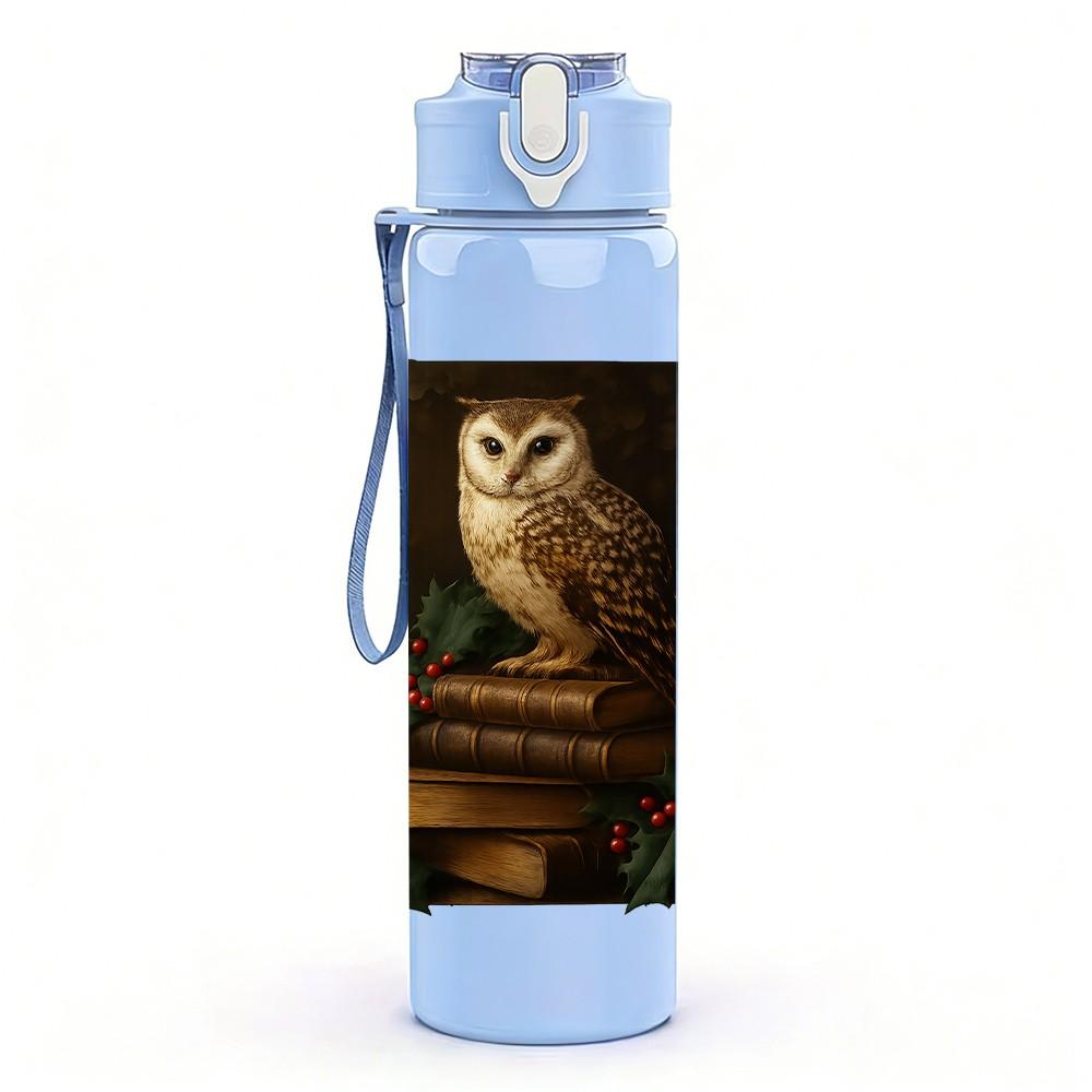 1PC Owl Tree Hole Night Portrait 750ml Color Plastic Sports Water Bottle Leakproof Flip Straw Lid Suitable for Sports Office Home Use