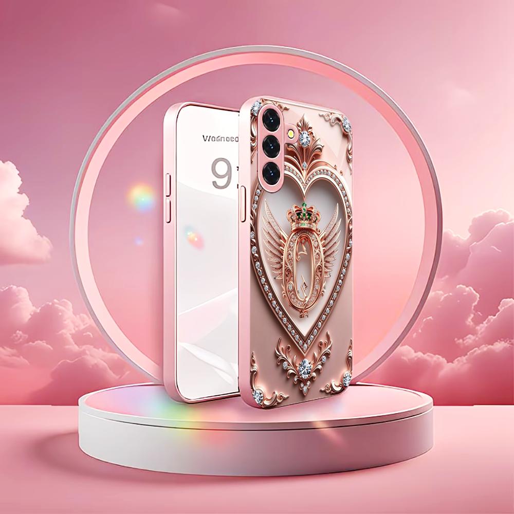 Gloss Luxury Ornate Heart Fashion phone case s26 ultra case glass for Samsung Galaxy S26 S25 S24 S23 S22 FE Ultra Plus