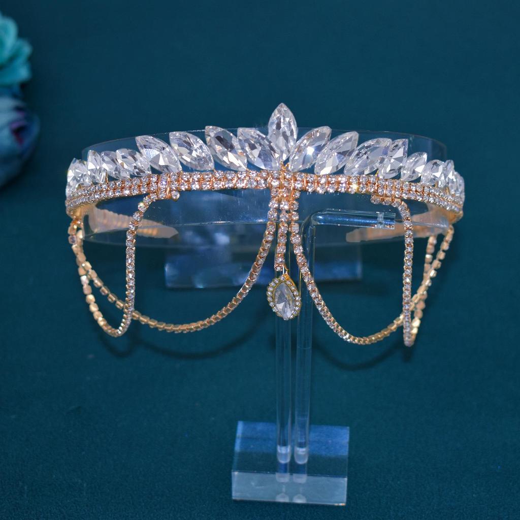 Tiare Bandeau en Strass Fait Main avec Pendentif pour Accessoires de Cheveux de Mariée (DZ051)