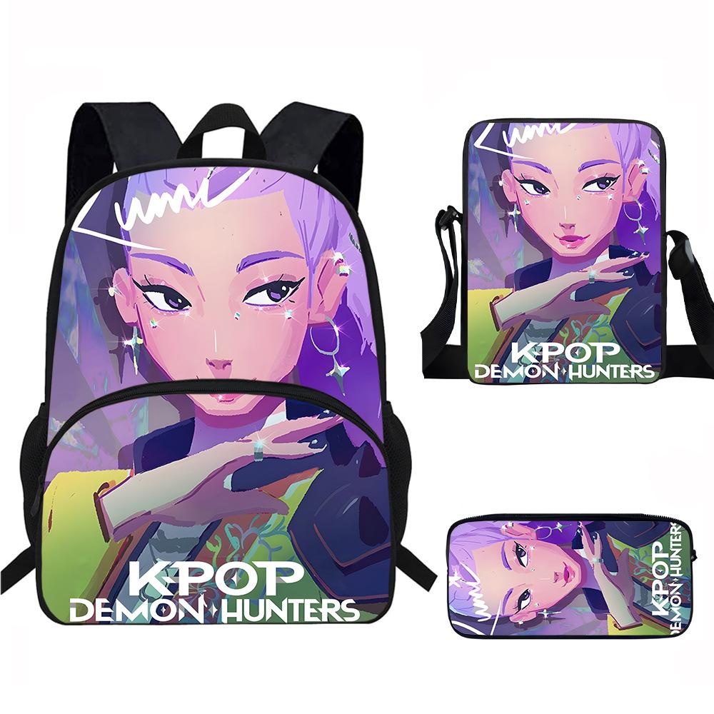 K-Pop Dämonenjäger 3-teiliges Schülerrucksack-Set Anime-Thema Trendiges bedrucktes Rucksack-Set
